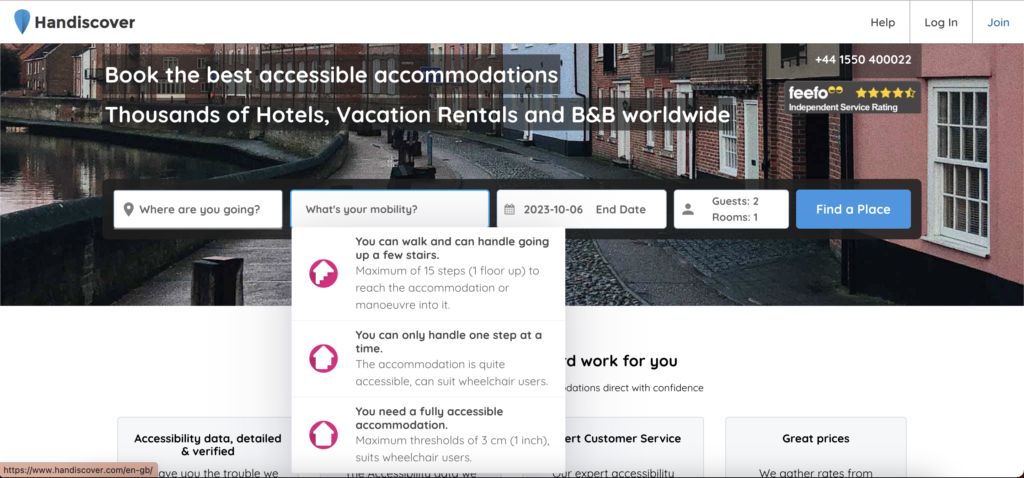 An image of the Handiscover homepage.